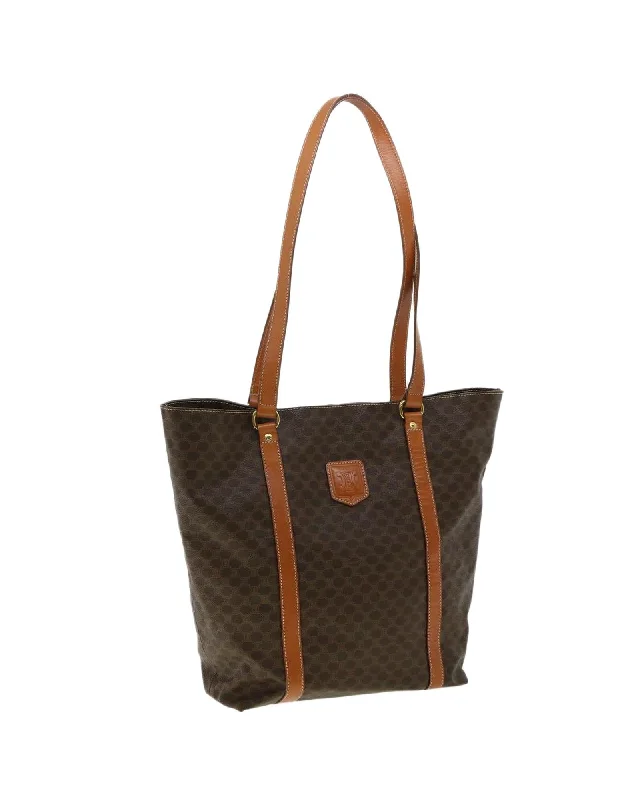 Celine Macadam Canvas Tote Bag PVC Leather Brown