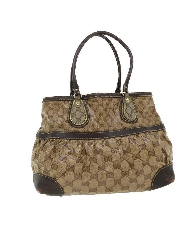 Gucci GG Canvas Tote Bag Coated Canvas Beige Dark Brown