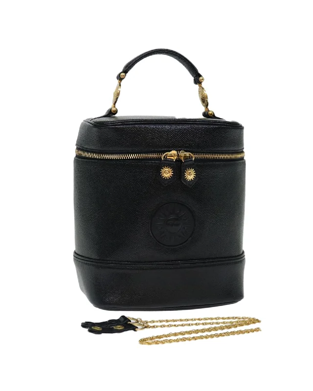 Black Leather Vanity Handbag by Italian Designer