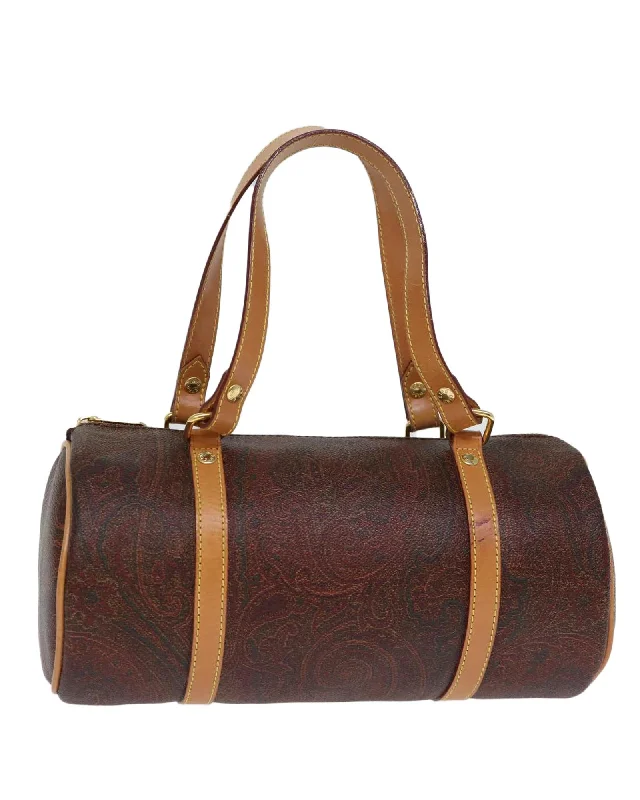 Paisley PVC Leather Hand Bag - Brown