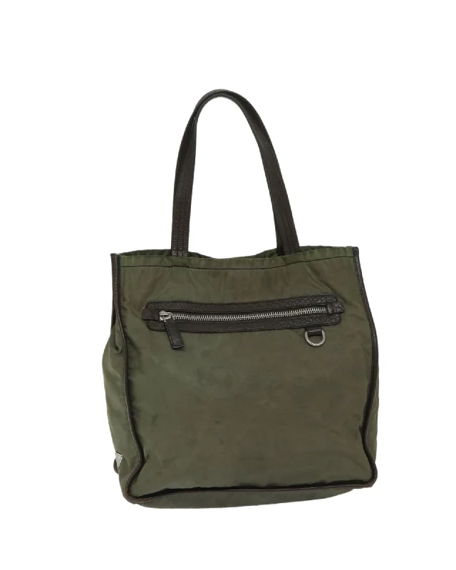 Nylon Khaki Tote Bag with Accessories - Italian Made