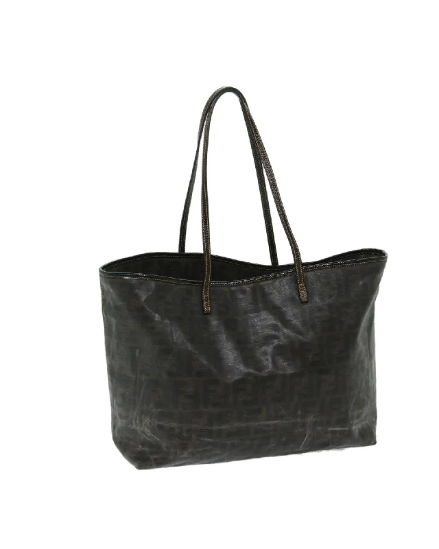 Canvas Tote Bag with Zucca Pattern in Brown by Italian Designer