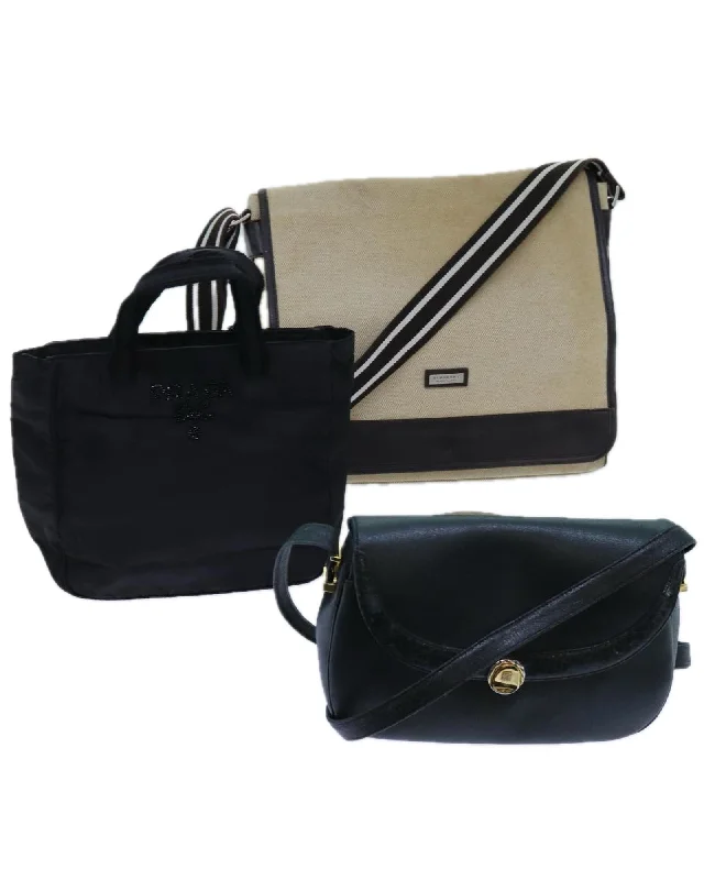 Black and Beige Nylon Leather Shoulder Bag Set by High-End Designer