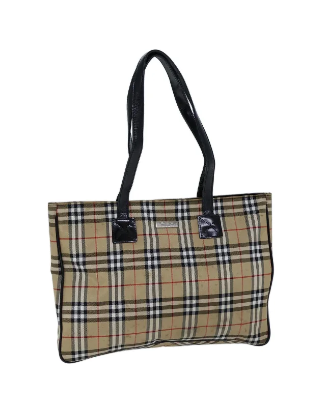 Beige and Black Nylon Tote Bag with Nova Check Pattern