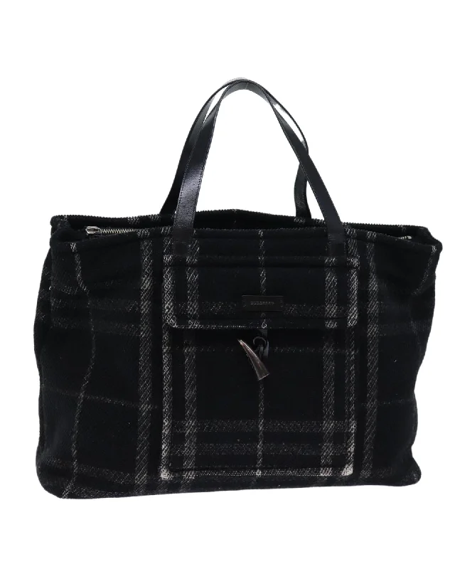 Black Wool Hand Bag with Nova Check Pattern