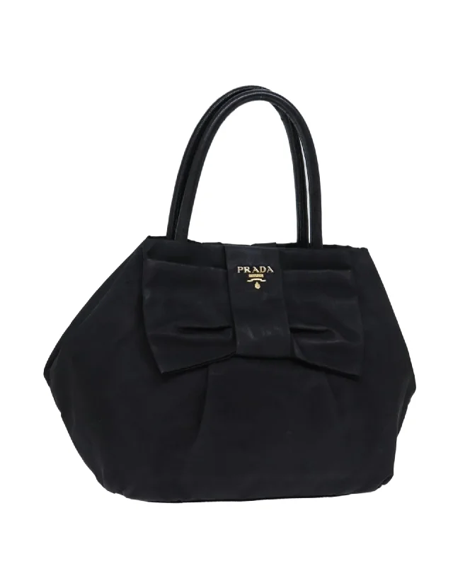 Black Nylon Hand Bag with Silver Tone Hardware