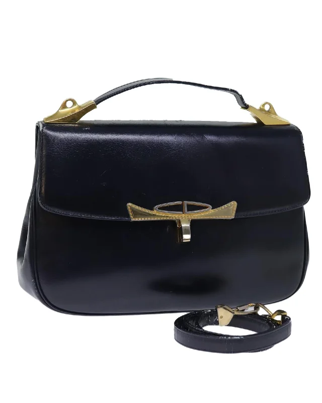 Leather Navy Hand Bag with Shoulder Strap by Christian Dior