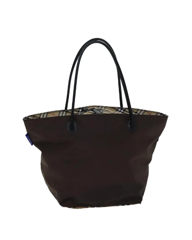 Brown Nylon Tote Bag with Burberrys Nova Check Print