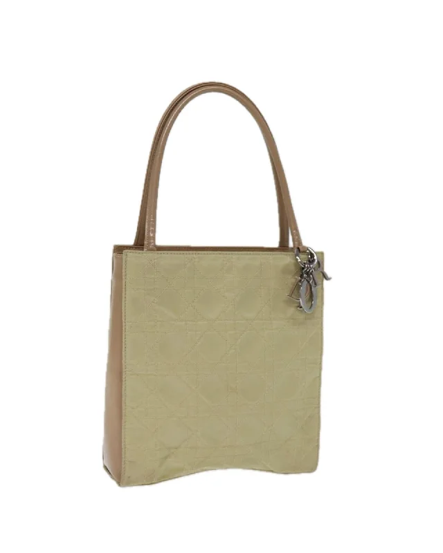 Nylon Leather Beige Hand Bag with Charm Accessory