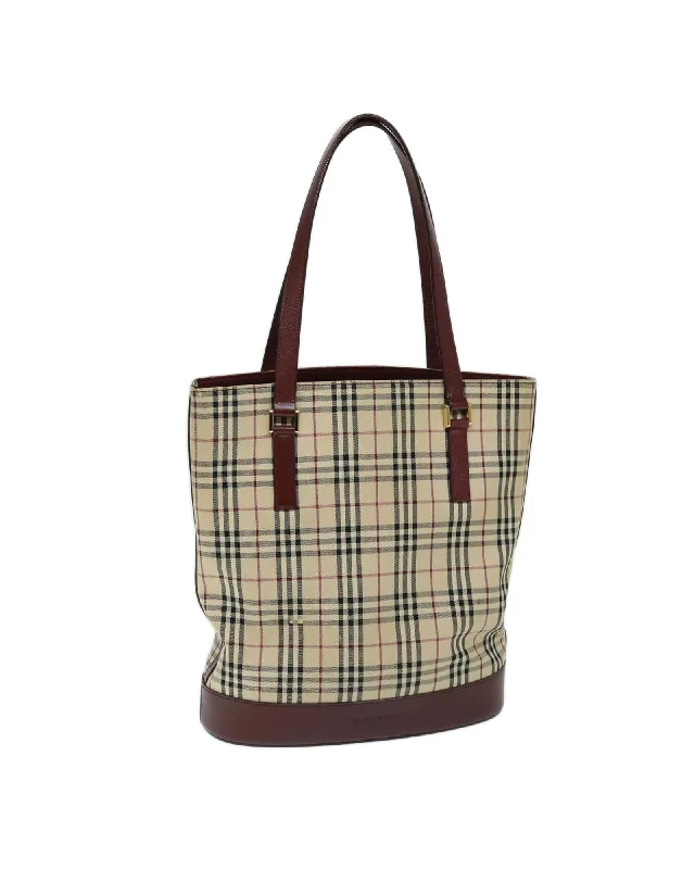 Beige Canvas Tote Bag with Nova Check Design - C Rank