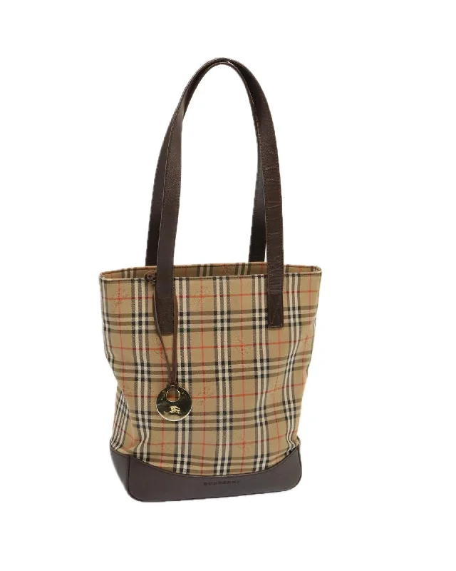 Canvas Tote Bag with Check Pattern by Luxury Designer