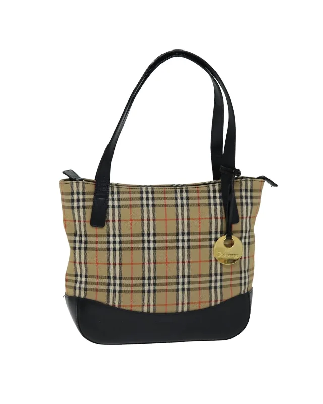 Canvas Tote Bag with Nova Check Pattern and Charm Accessory