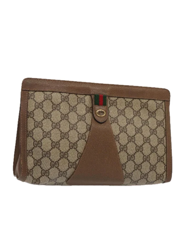 GG Supreme Web Sherry Line PVC Leather Clutch Bag