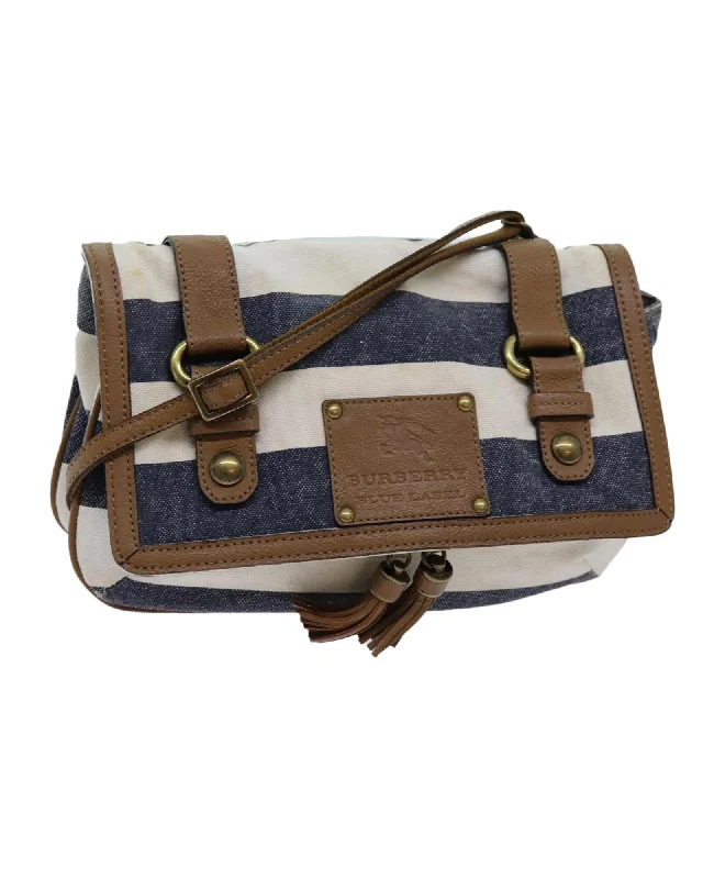 Navy and Brown Canvas Shoulder Bag with White Accents