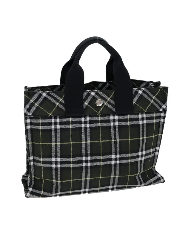 Green and Black Nylon Hand Bag with Burberry Nova Check Pattern