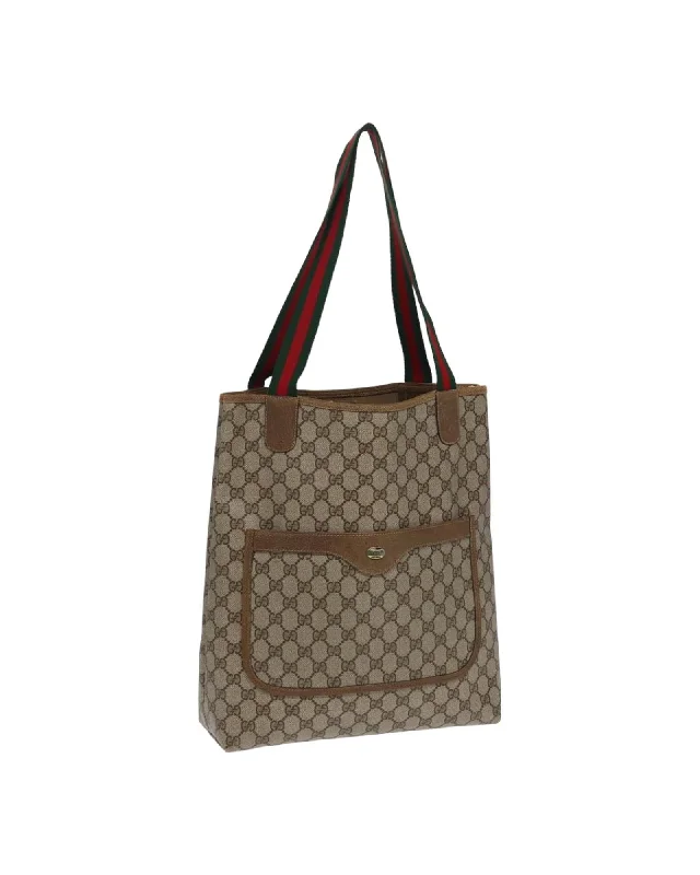 GG Canvas Web Sherry Line Tote Bag in PVC Leather