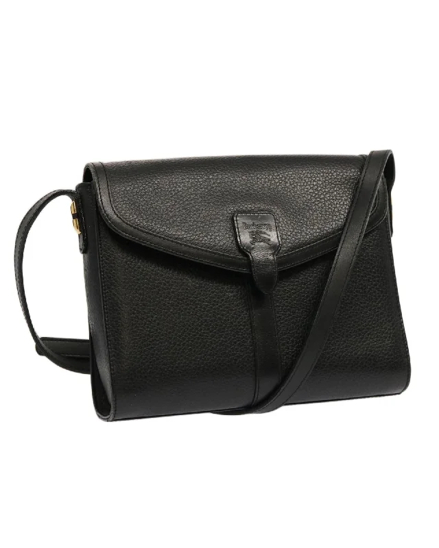 Black Leather Shoulder Bag with Adjustable Strap - Vintage Style