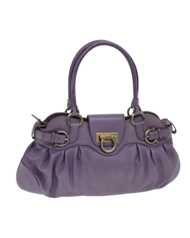 Leather Gancini Hand Bag in Purple by Salvatore Ferragamo