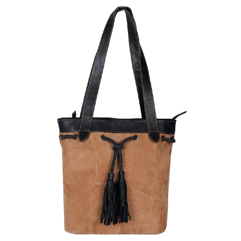 Upcycled Suede & Leather Shoulder Bag with Tassle