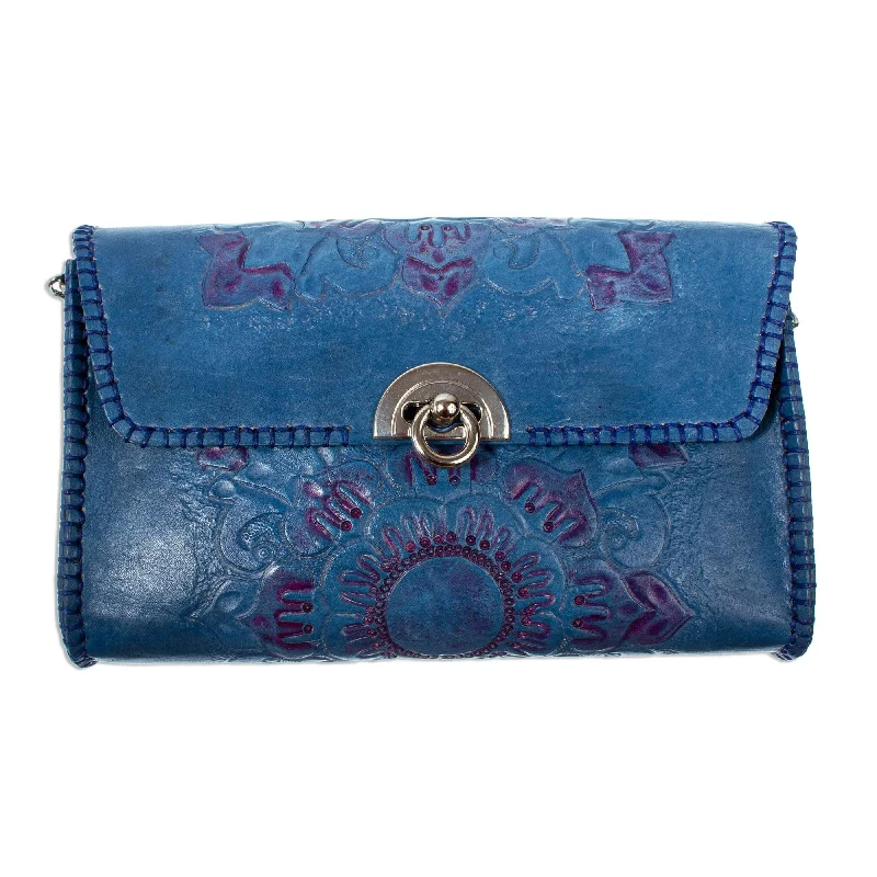 Leather Shoulder Bag/Clutch - Blue Mandala