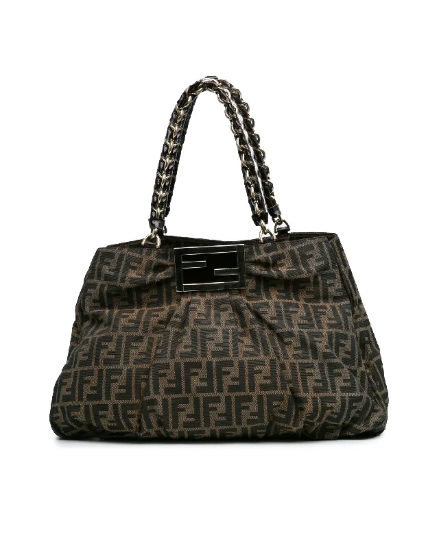 Canvas Mia Tote with Leather Woven Chain Straps