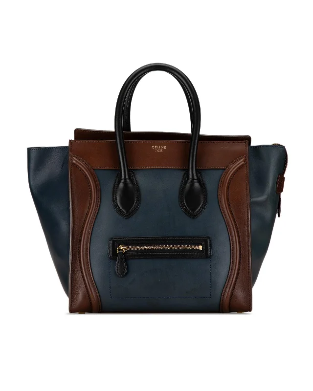 Bicolor Leather Luggage Tote