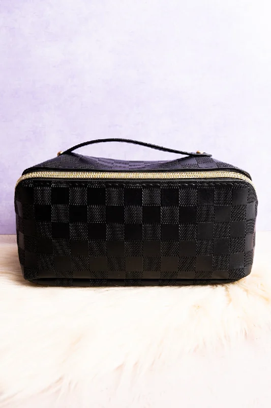 Get Ready Black Check Expandable Makeup Bag